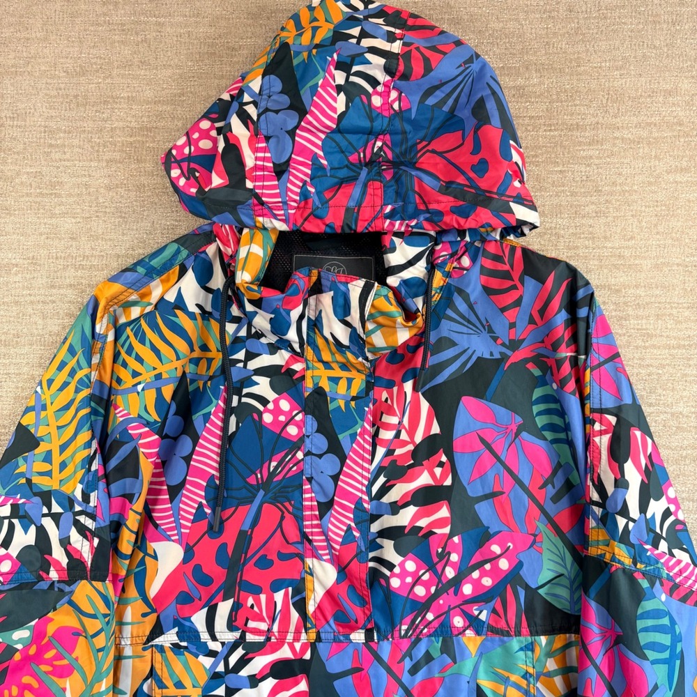 LAUREN JAMES Womens Water Resistant Hooded Anorak Jacket XXL Tropical Packable - Picture 2 of 11